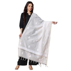 9295 Women's Chikan Hand Embroidered Chanderi Cotton Dupatta For Women